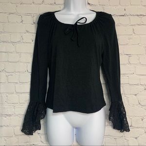 Black Top With Lace Bell Sleeve Medium